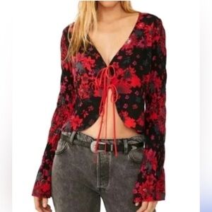 Free People Venice Floral Tie top XS Red and Black